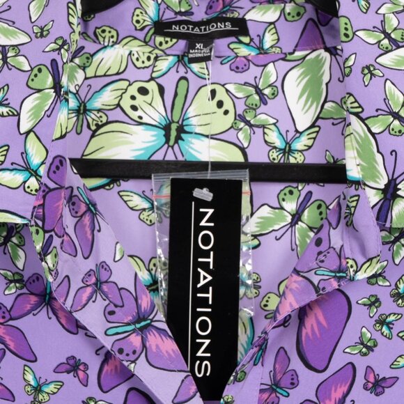 Notations Button Up Shirt XL Womens NEW Butterfly Purple Green Short Sleeve - Picture 5 of 6